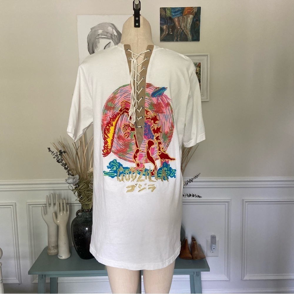 RARE Uooyaa Embroidered Godzilla Shirt Dress